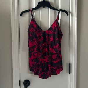 Aqua green tankini bathing suit top floral pink and gray rose print